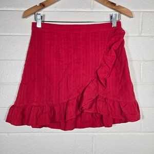 Sadie & Sage Red Ruffle Wrap Mini Skirt Small Cotton Textured Valentines Day Art